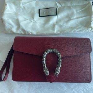 Gucci Dionysus Italy Red Wine Leather Small Wrist Strap Shoulder Bag Purse New